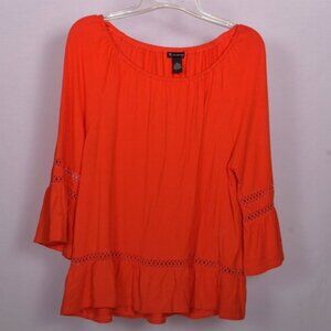 New Directions Women's Petite Large Rayon Spandex Blend Tunic Blouse Orange